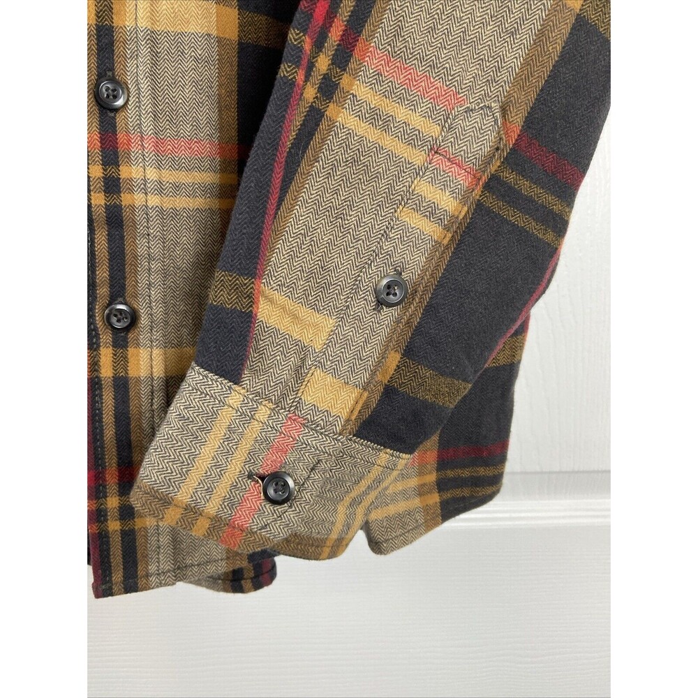 Orvis Heavy Flannel Shirt Brown Plaid Shacket Long Sleeve Button Up Mens Medium - Picture 5 of 12